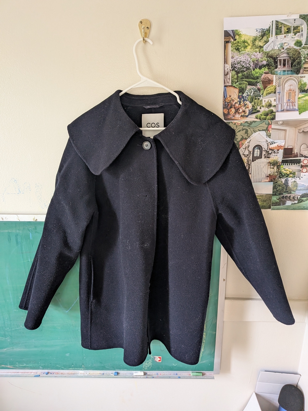 COS Black Wool Pea Coat with Oversized Collar